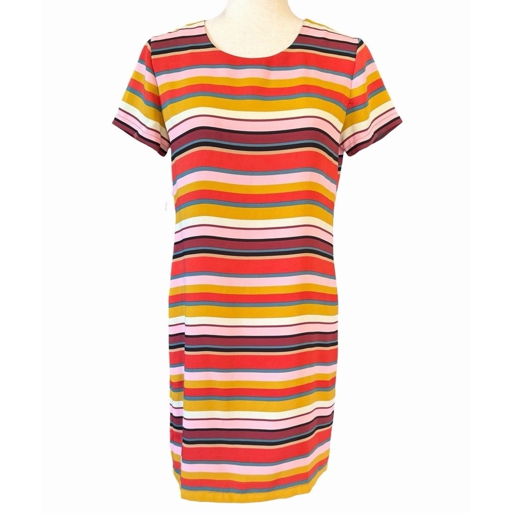Adrienne Vittadini Colorful Striped Shift Dress Sz 2 Mid-Century Preppy Retro